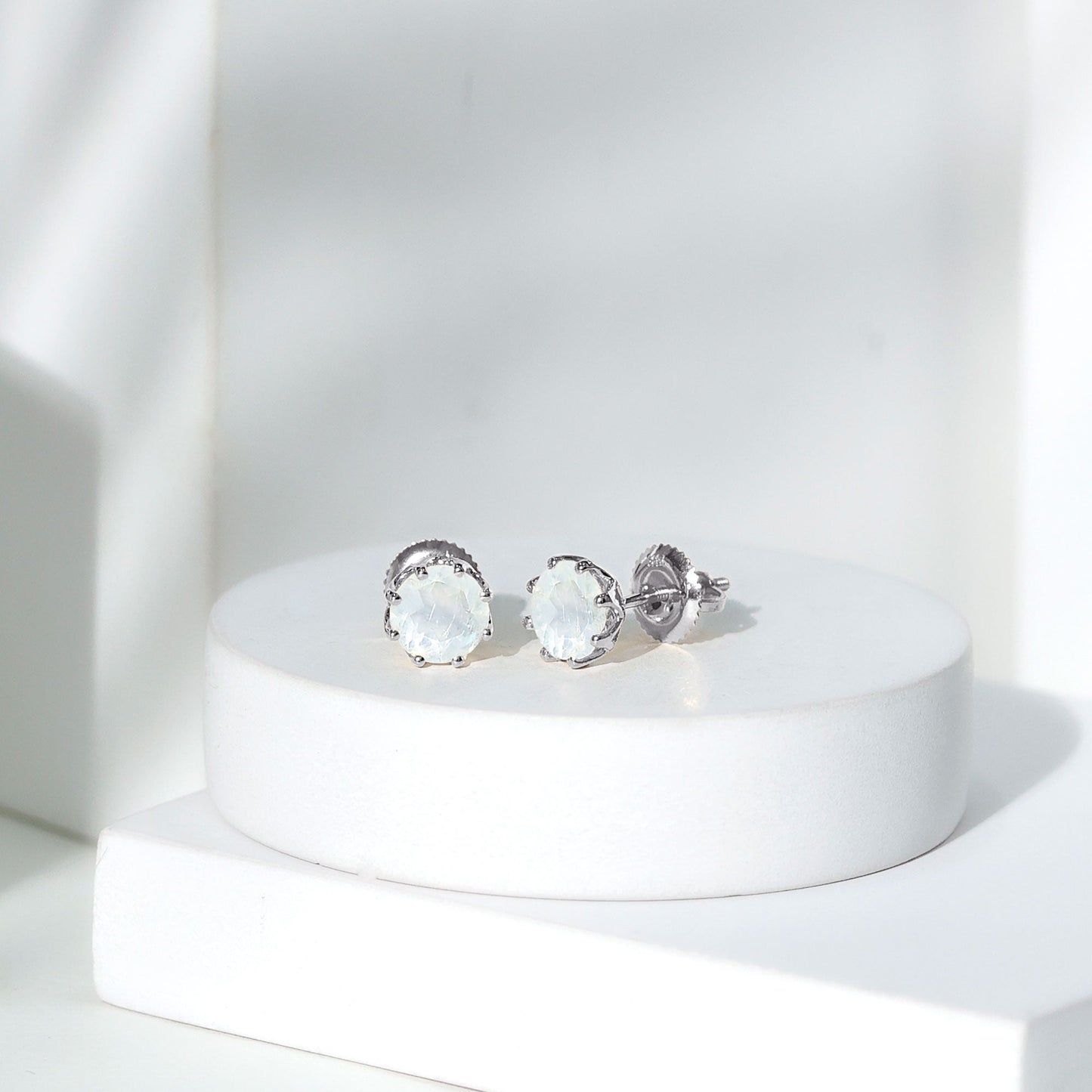6 MM Decorative Set Moonstone Solitaire Stud Earrings