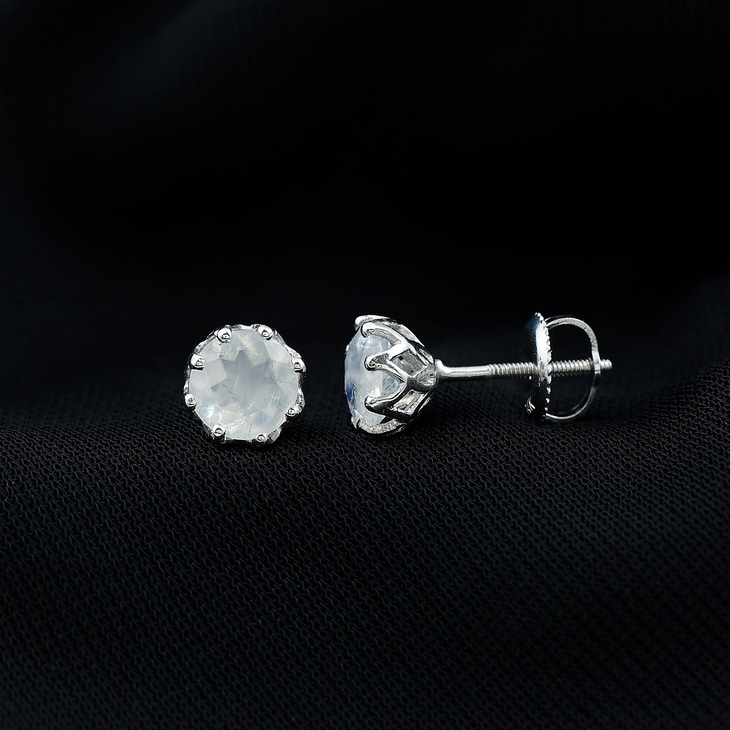 6 MM Decorative Set Moonstone Solitaire Stud Earrings
