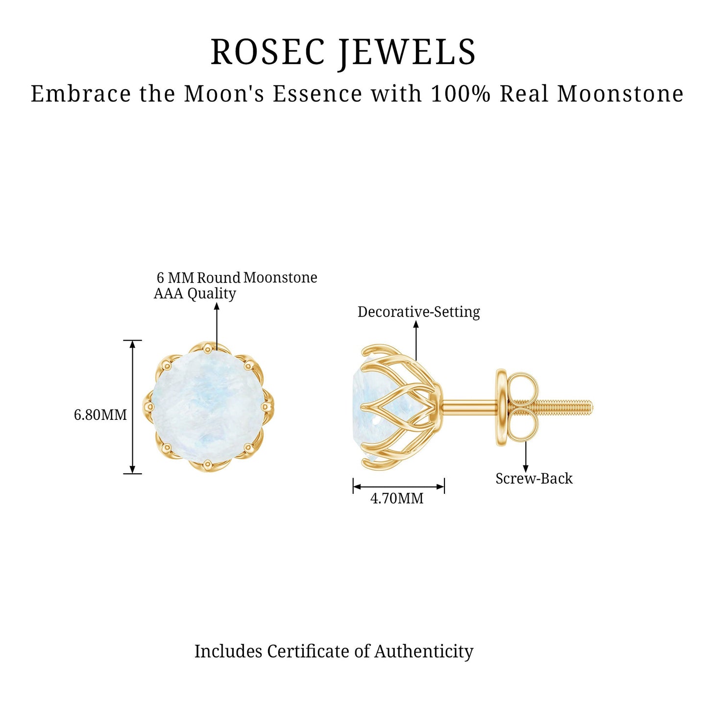 6 MM Decorative Set Moonstone Solitaire Stud Earrings