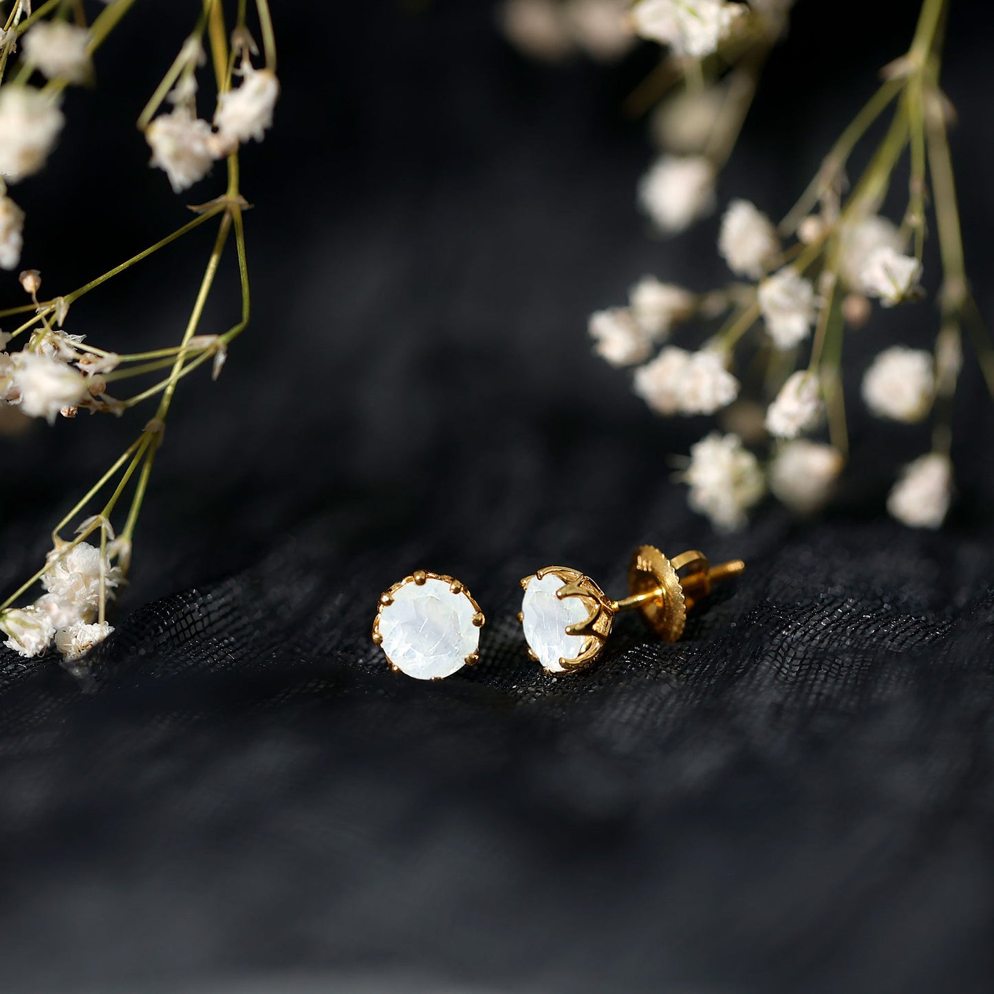 6 MM Decorative Set Moonstone Solitaire Stud Earrings