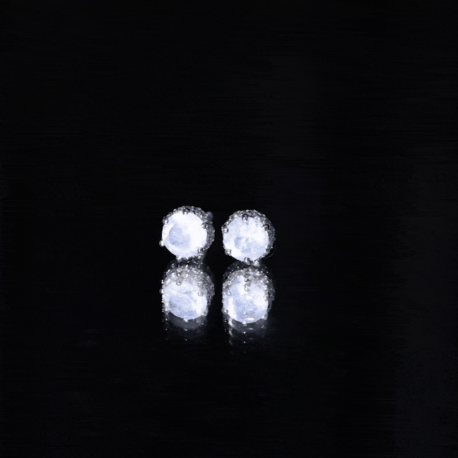 Round Cut Genuine Moonstone and Diamond Stud Earrings