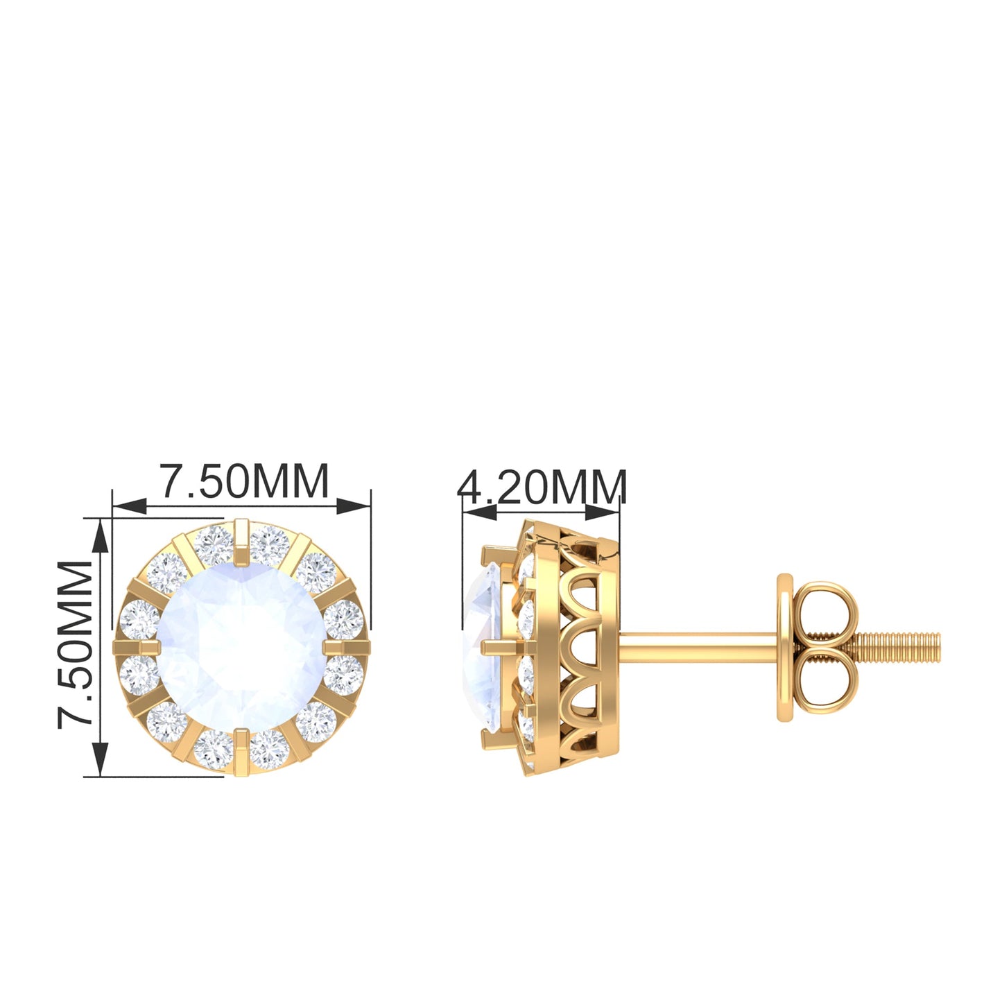Vintage Inspired 0.74 Carat Moonstone and Diamond Halo Stud Earrings