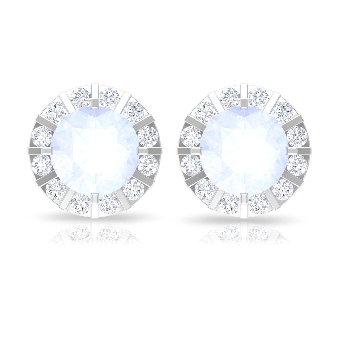 Vintage Inspired 0.74 Carat Moonstone and Diamond Halo Stud Earrings