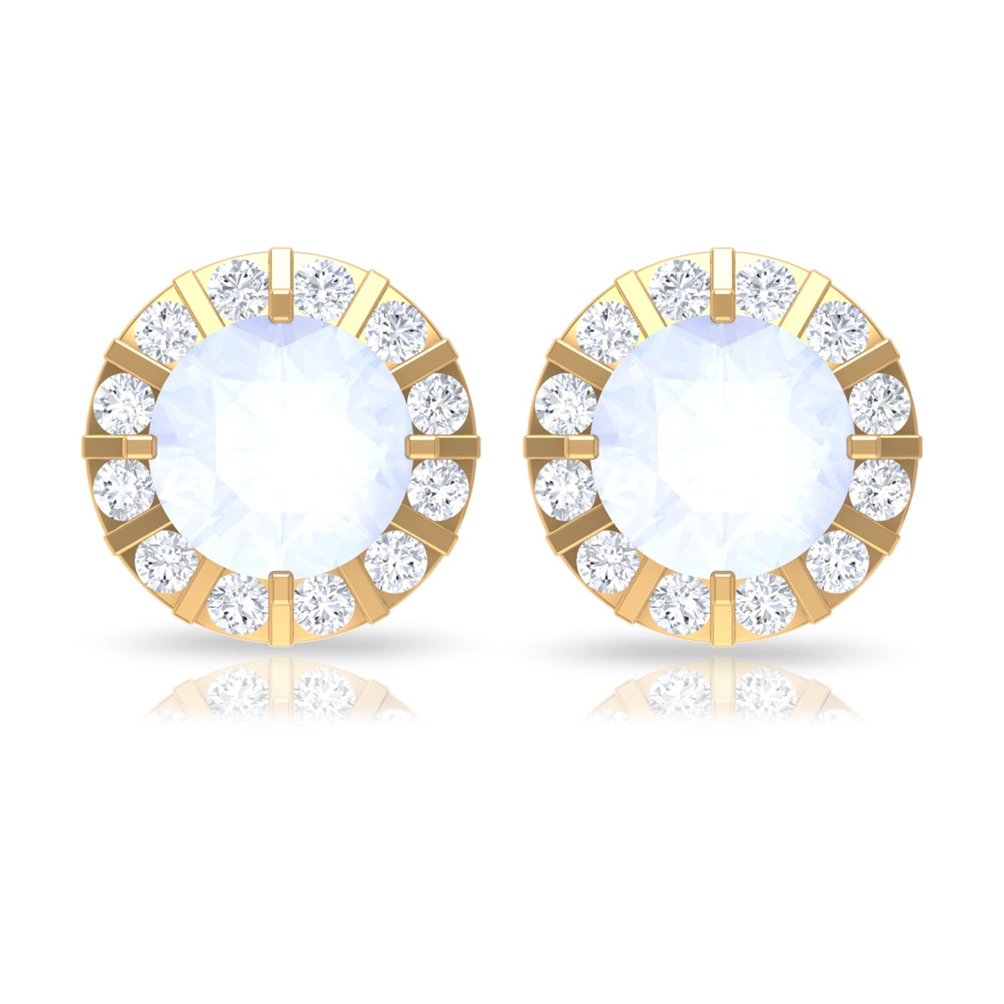 Vintage Inspired 0.74 Carat Moonstone and Diamond Halo Stud Earrings