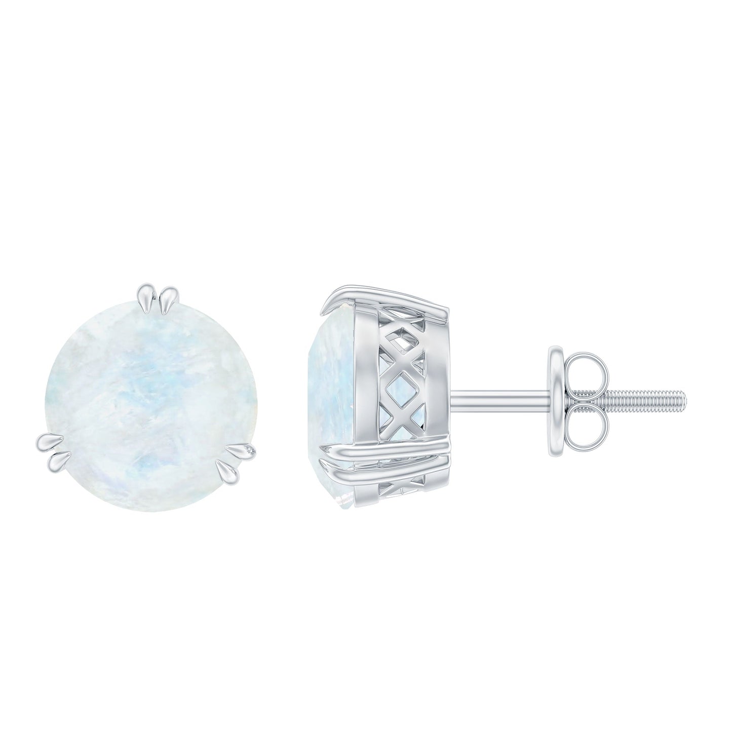 Natural 1.7 Carat Moonstone Stud Earrings with Screw Back