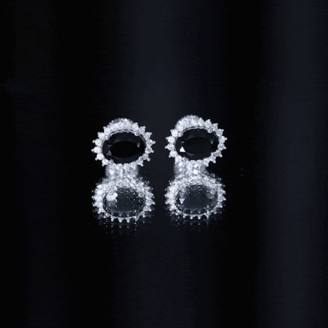 2 Carat Oval Cut Black Onyx Stud Earrings with Moissanite Halo