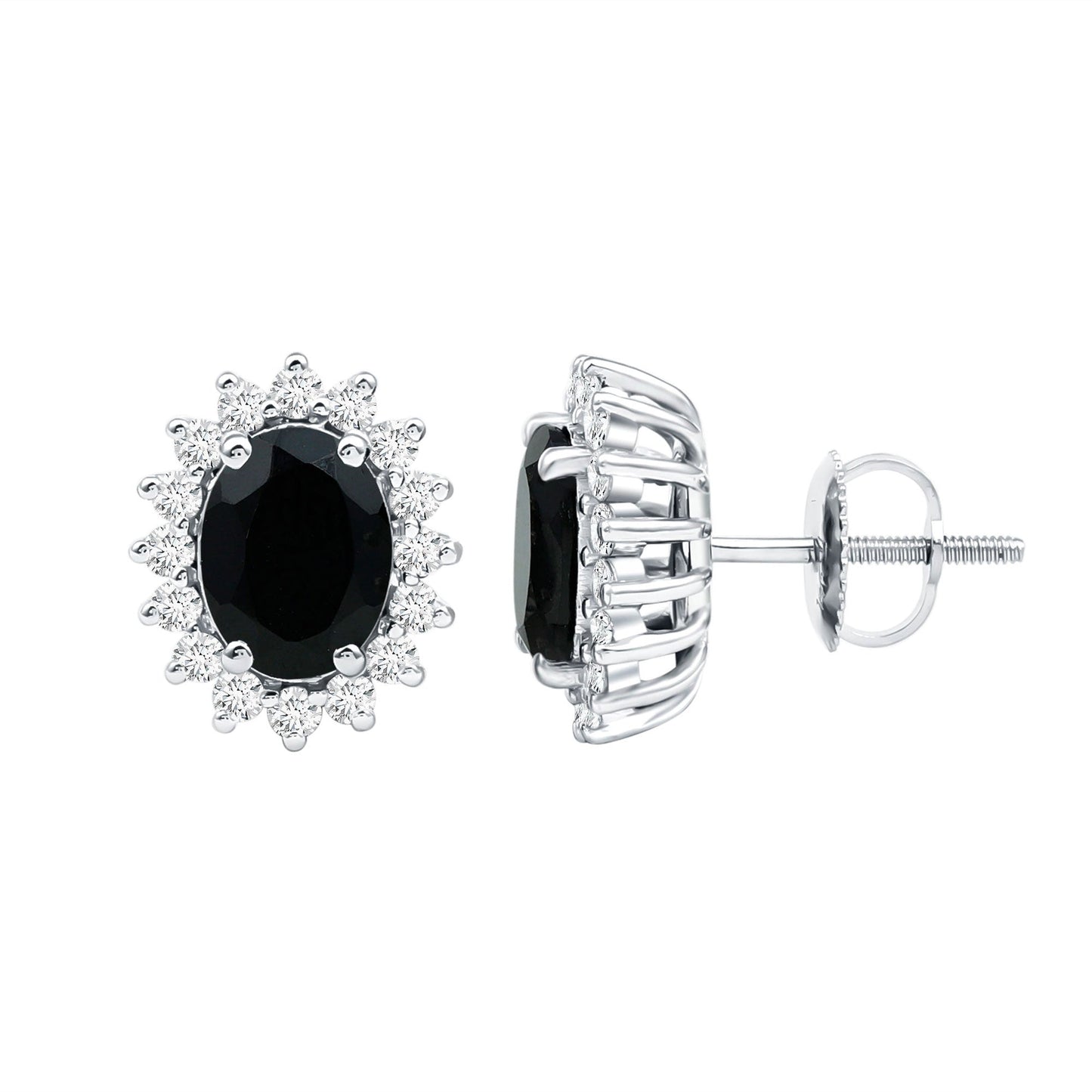 2 Carat Oval Cut Black Onyx Stud Earrings with Moissanite Halo