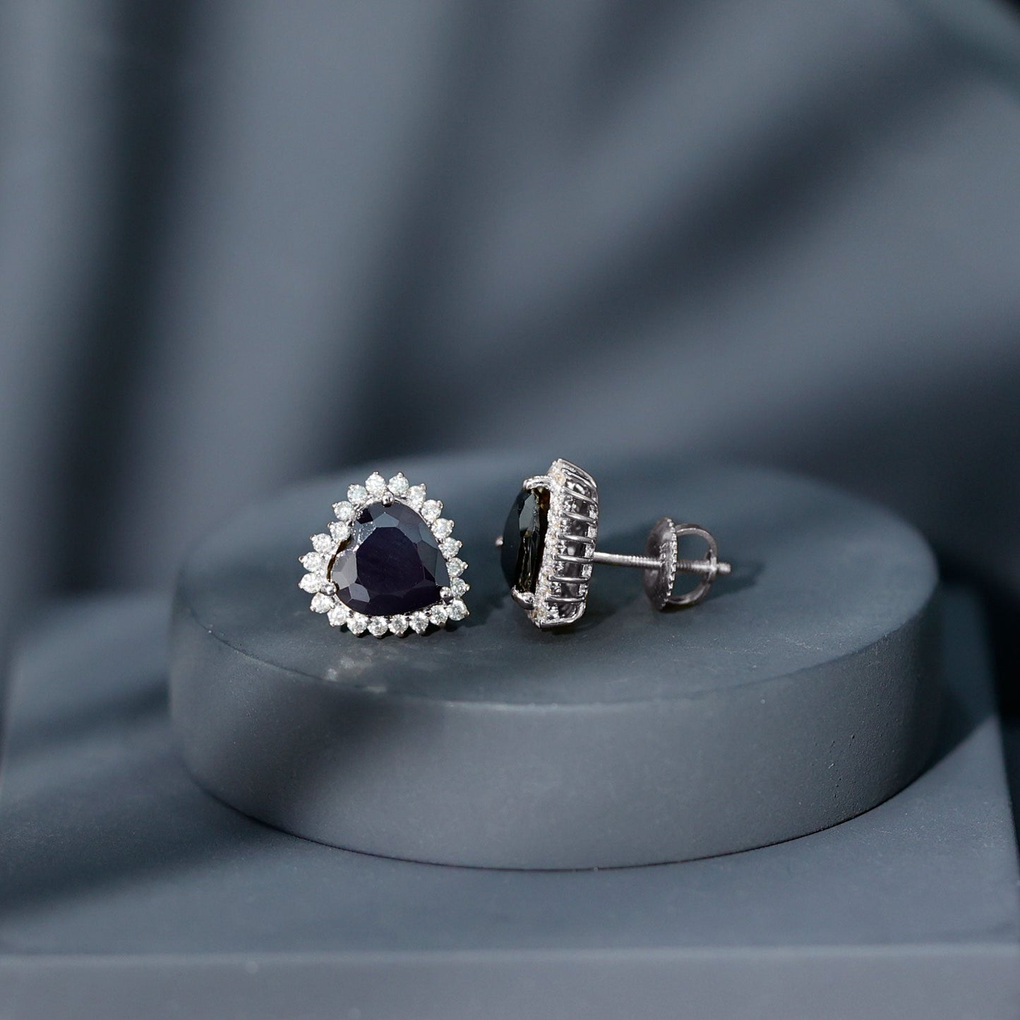4.8 Carat Lab Created Black and White Diamond Heart Stud Earrings with Halo
