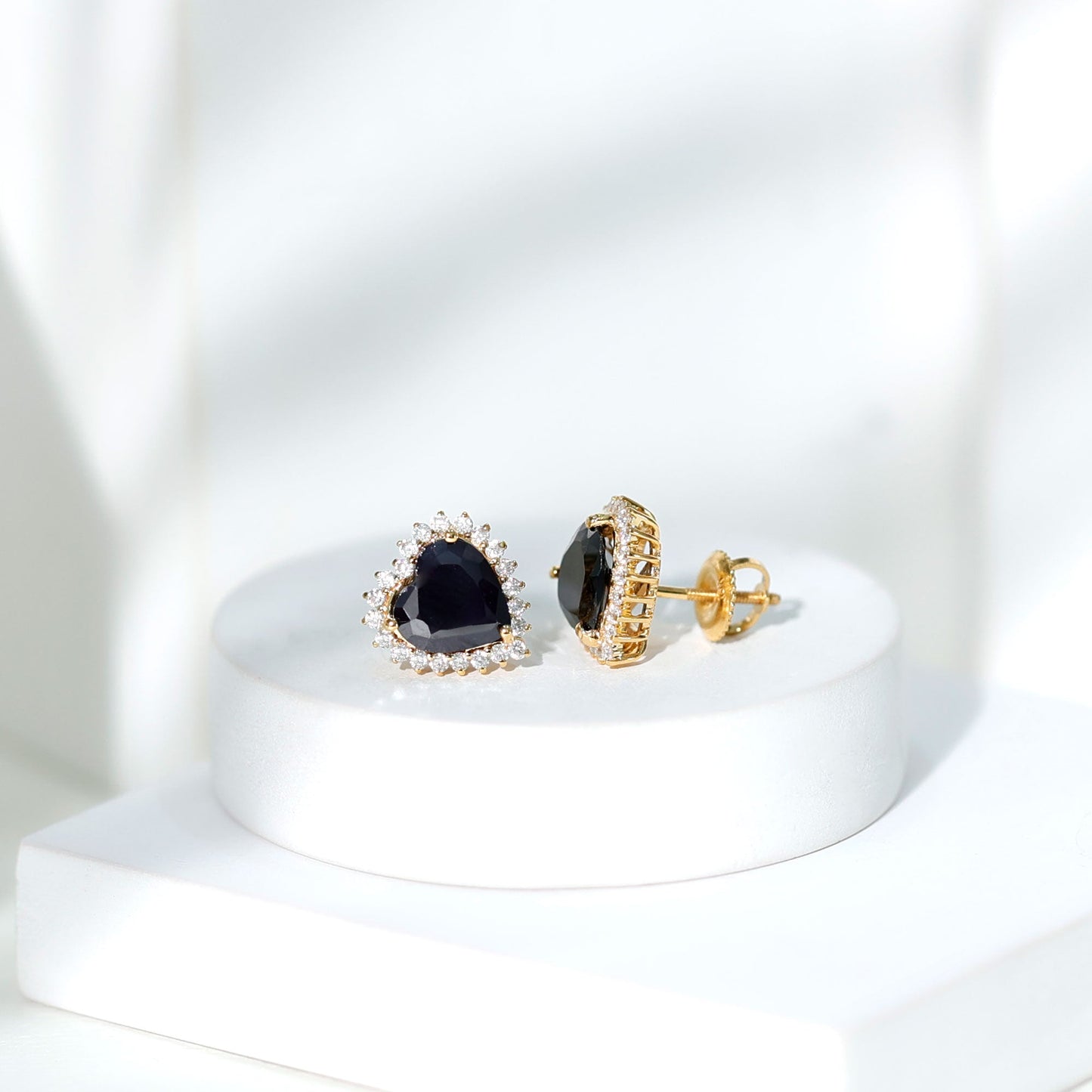 4.8 Carat Lab Created Black and White Diamond Heart Stud Earrings with Halo
