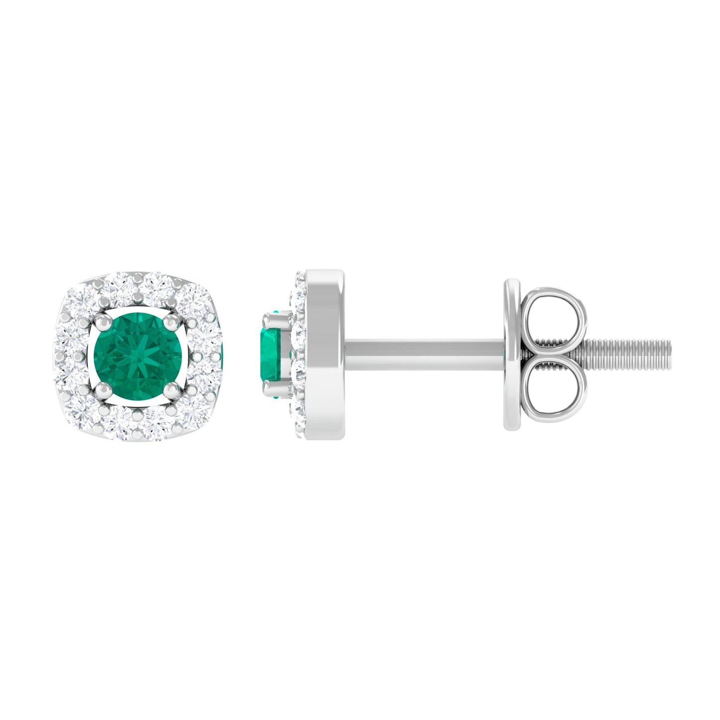 Minimalist Emerald and Diamond Halo Stud Earrings