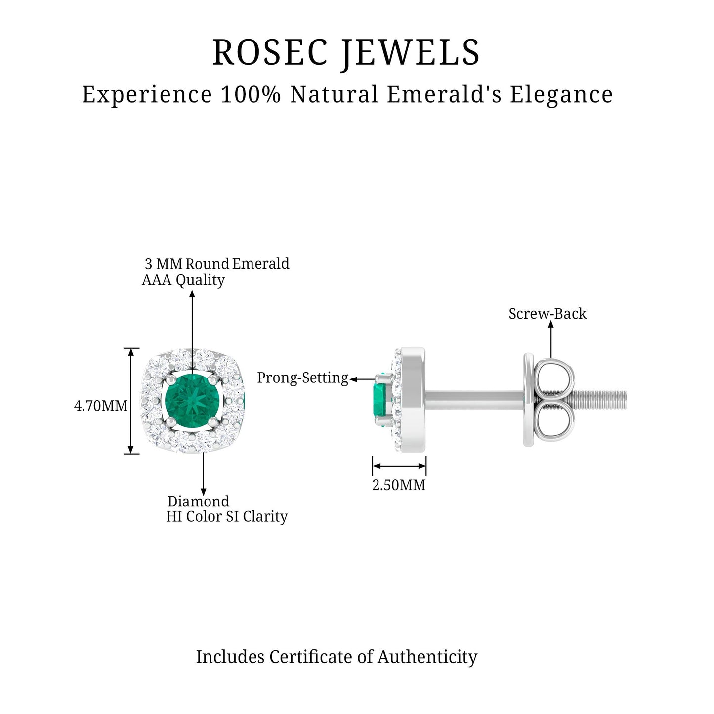 Minimalist Emerald and Diamond Halo Stud Earrings