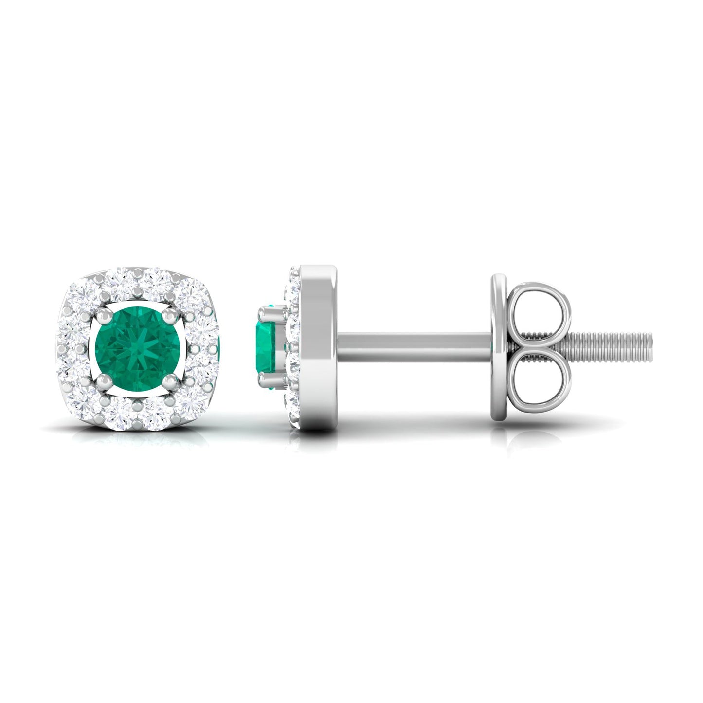 Minimalist Emerald and Diamond Halo Stud Earrings