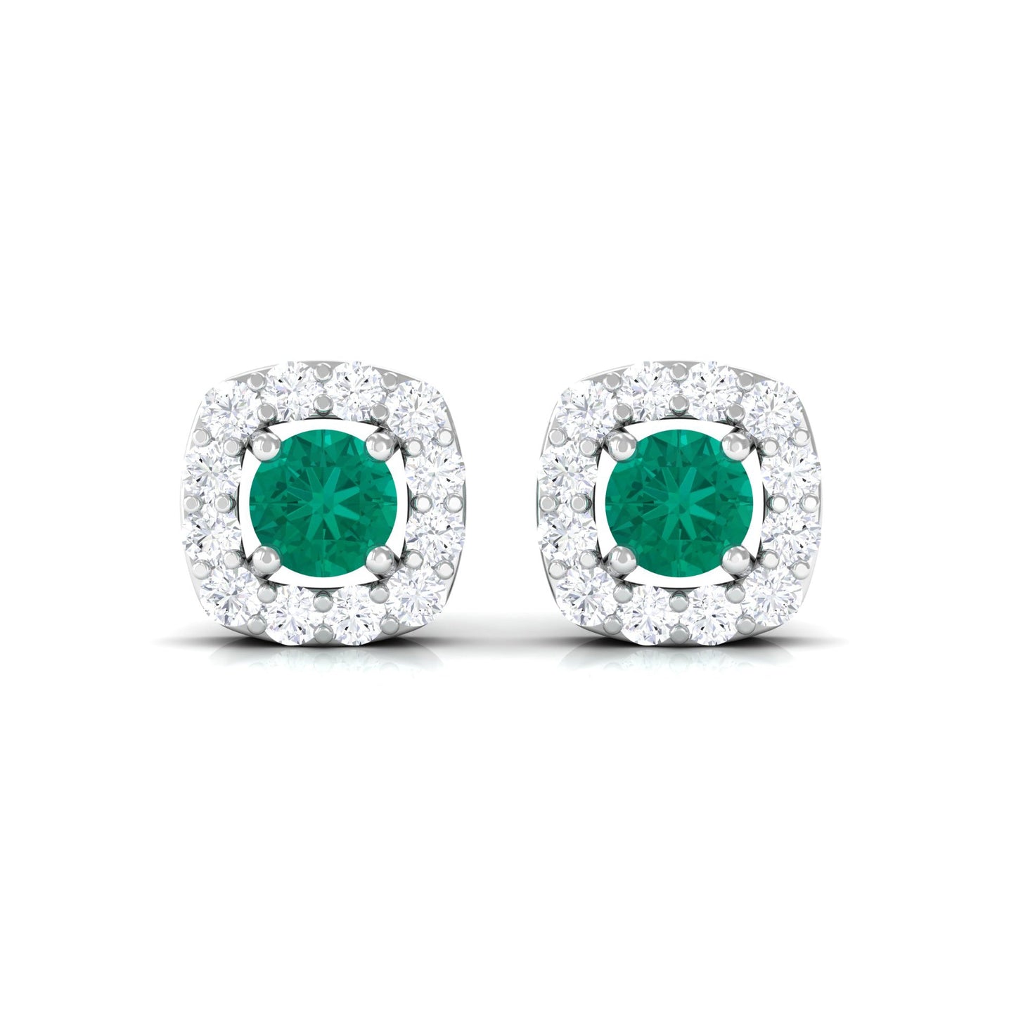 Minimalist Emerald and Diamond Halo Stud Earrings