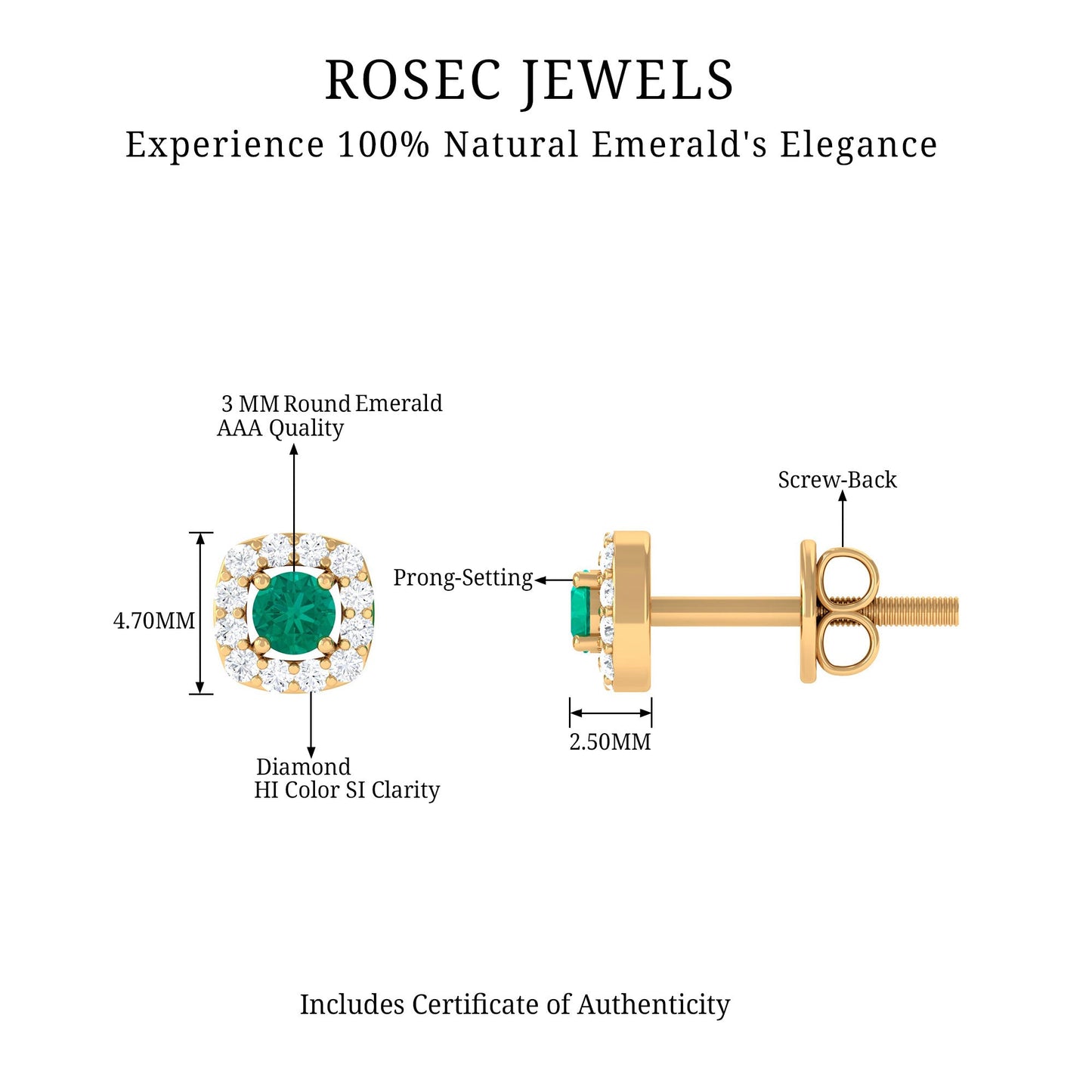 Minimalist Emerald and Diamond Halo Stud Earrings
