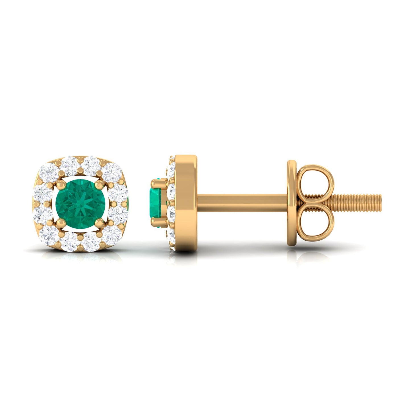 Minimalist Emerald and Diamond Halo Stud Earrings