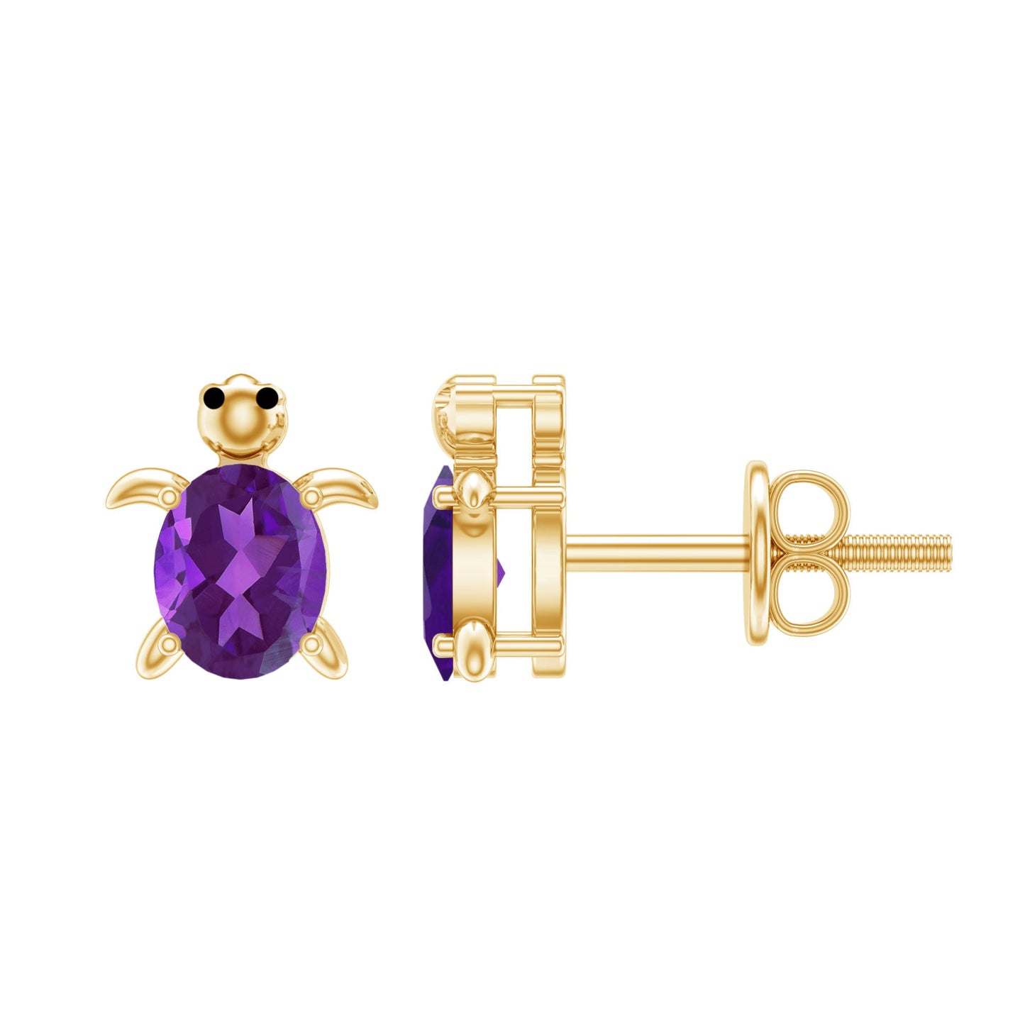 Natural Oval Amethyst Turtle Stud Earrings for Women