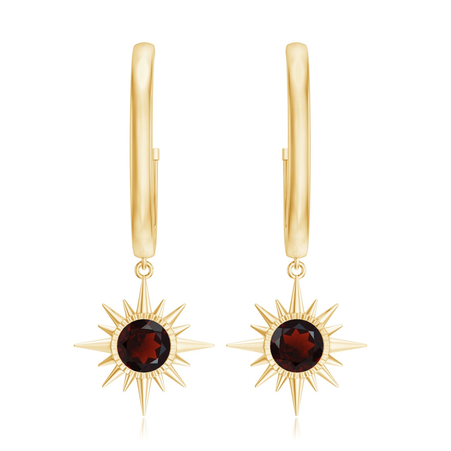Real Garnet Sunburst Drop Hoop Earring for Women