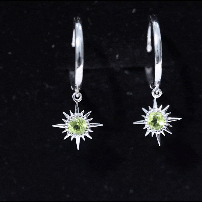 Round Shape 1 Carat Peridot Sunburst Hoop Drop Earrings For Women