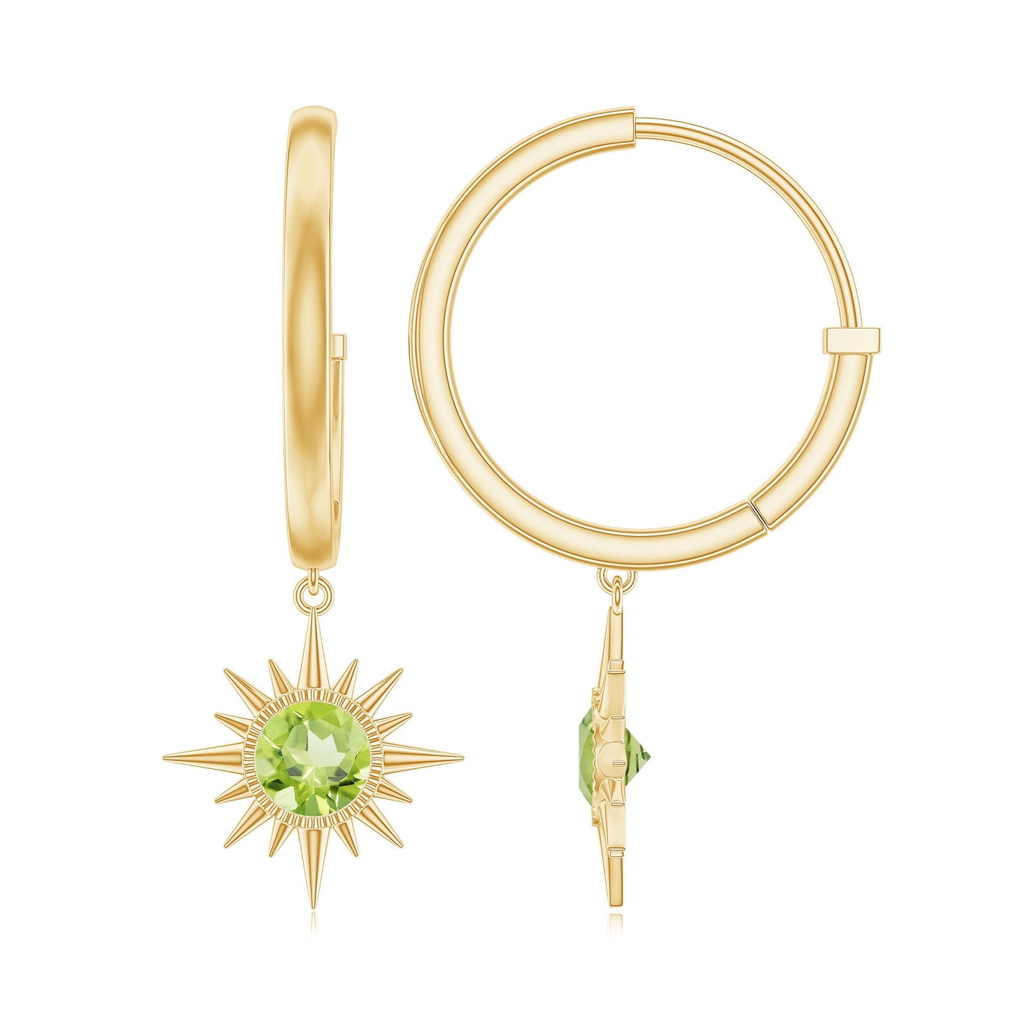Round Shape 1 Carat Peridot Sunburst Hoop Drop Earrings For Women