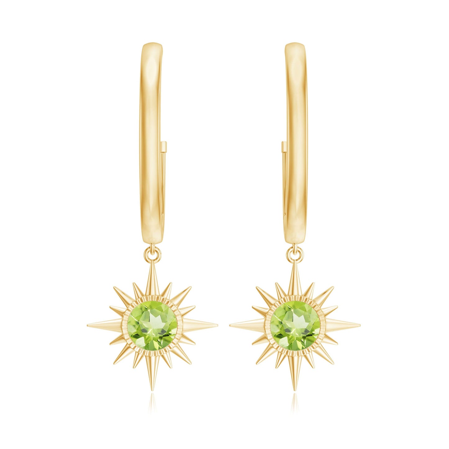 Round Shape 1 Carat Peridot Sunburst Hoop Drop Earrings For Women