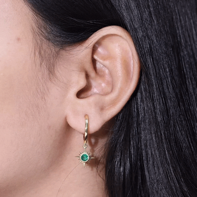 0.5 Carat Round Cut Lab Created Emerald Sunburst Hoop Earrings