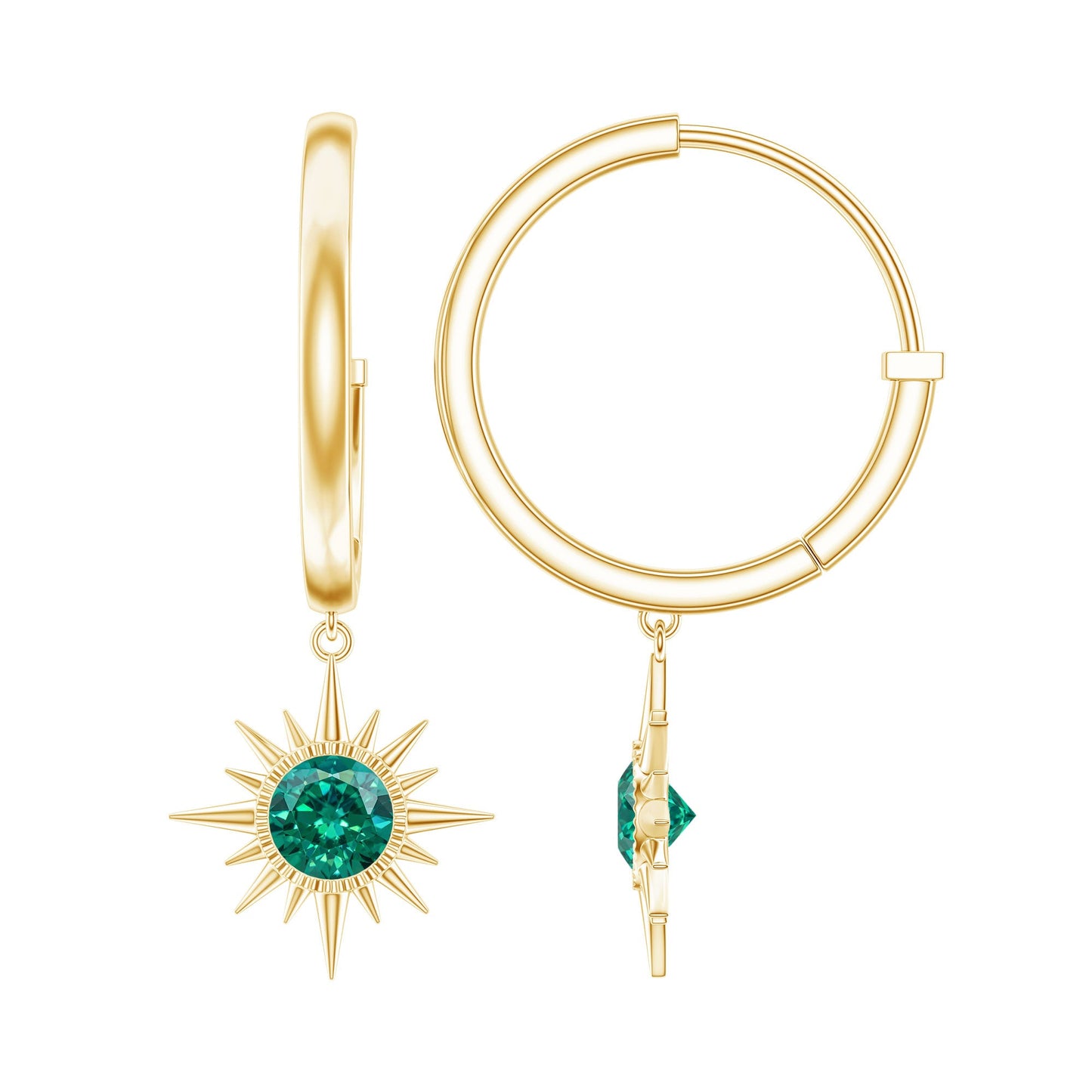 0.5 Carat Round Cut Lab Created Emerald Sunburst Hoop Earrings