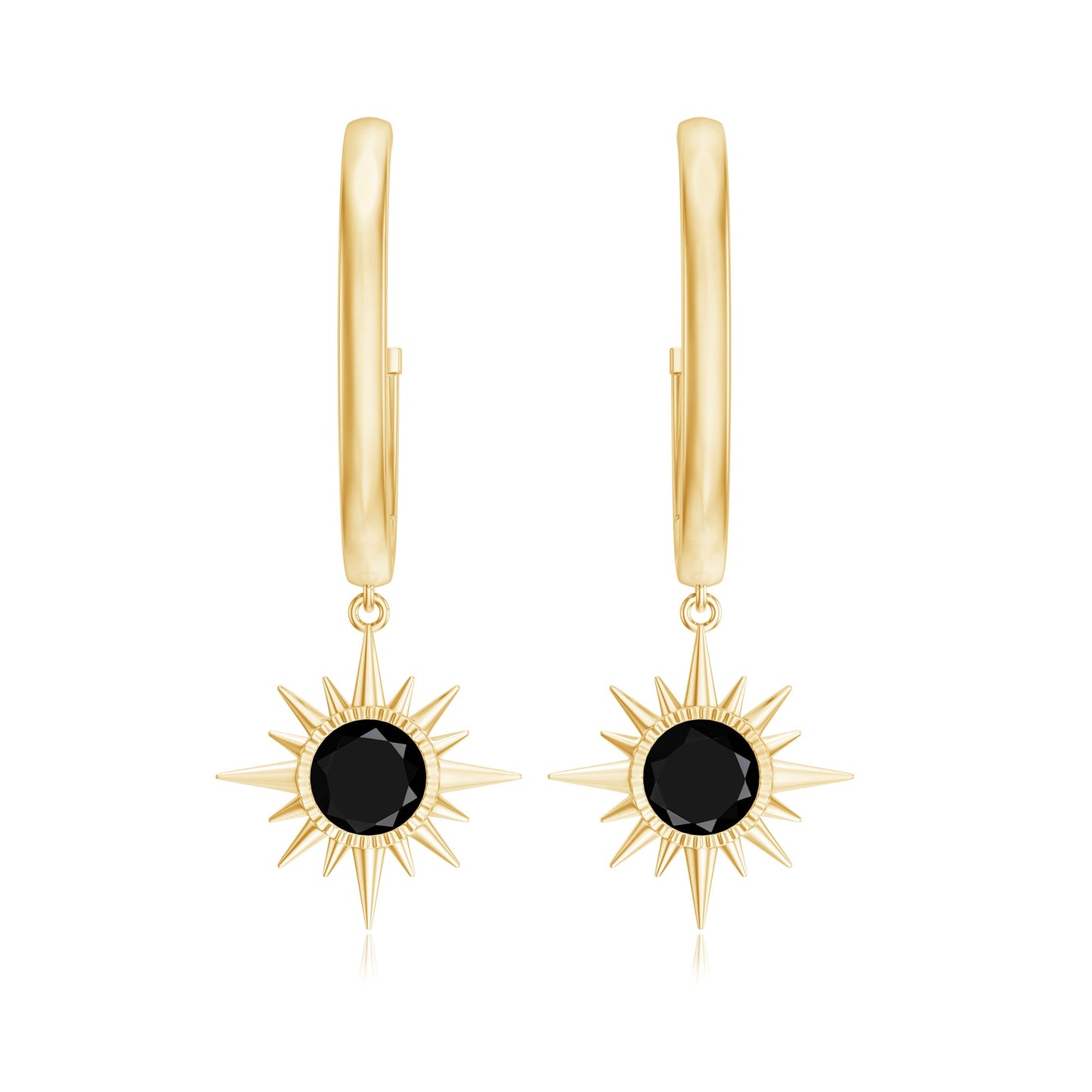 Lab Created Black Diamond Sunburst Hoop Earrings in Bezel Setting
