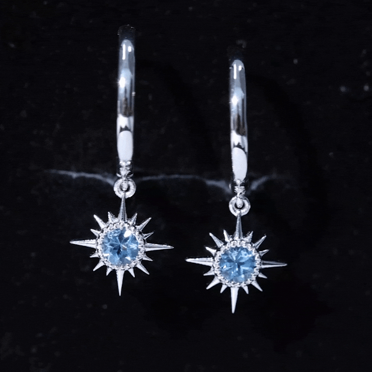 0.5 Carat Aquamarine Sunburst Hoop Earrings For Women