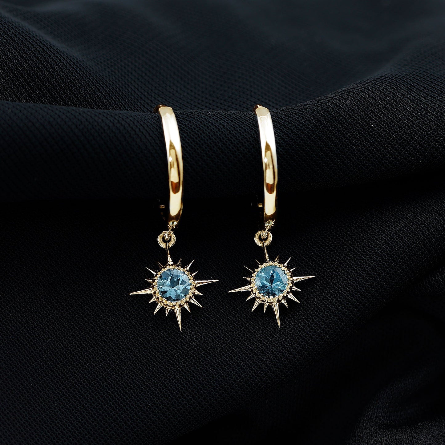 0.5 Carat Aquamarine Sunburst Hoop Earrings For Women