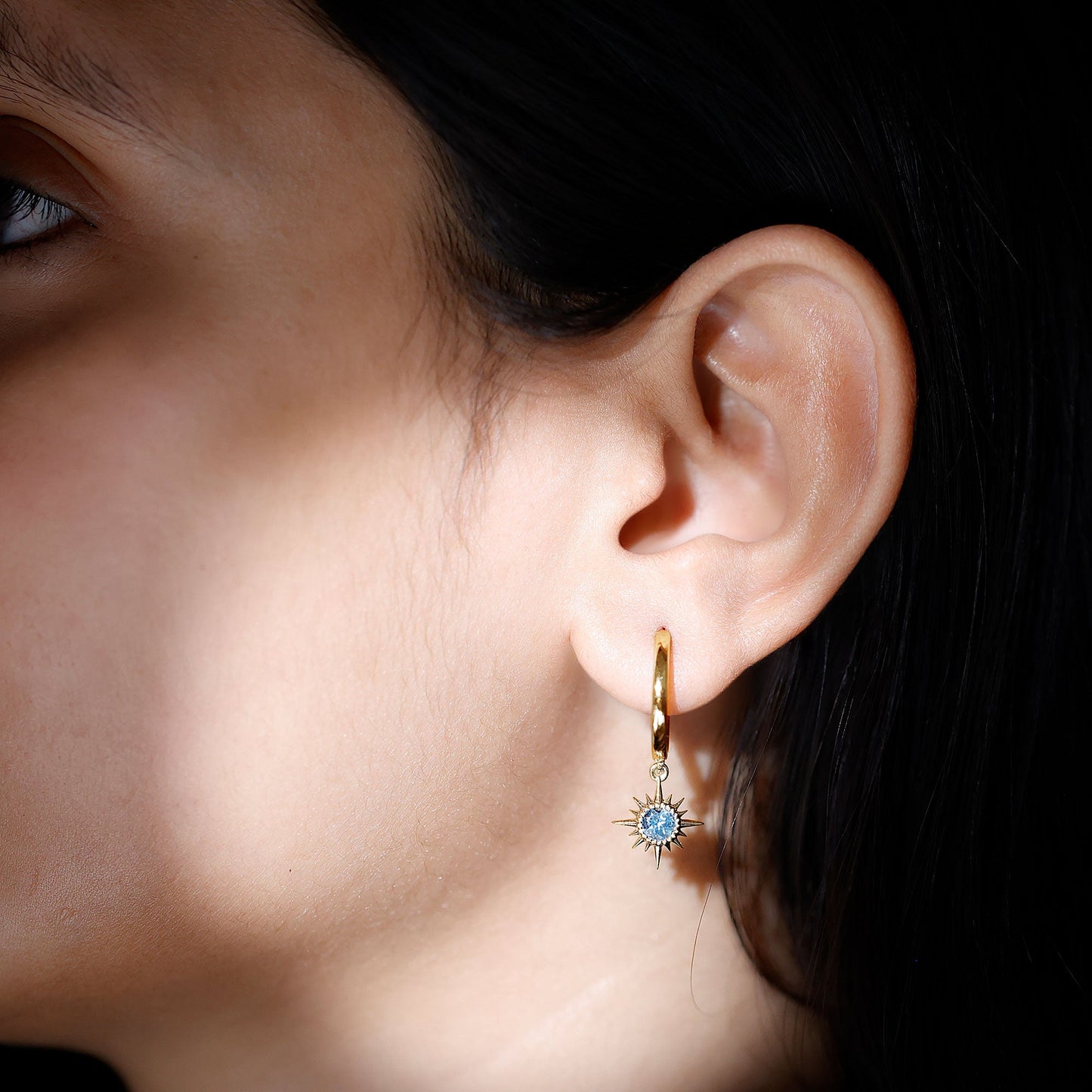 0.5 Carat Aquamarine Sunburst Hoop Earrings For Women