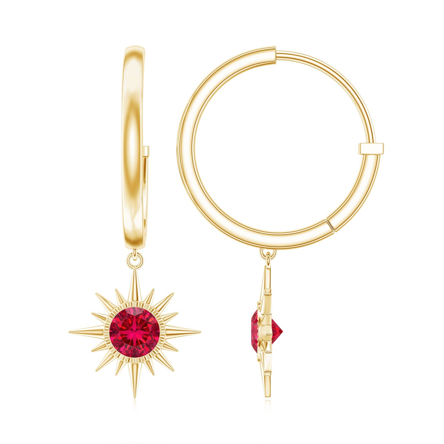 Lab Created Ruby Hoop Drop Earrings With Certificate