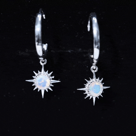 1 Carat Round Shape Ethiopian Opal Sunburst Hoop Earrings