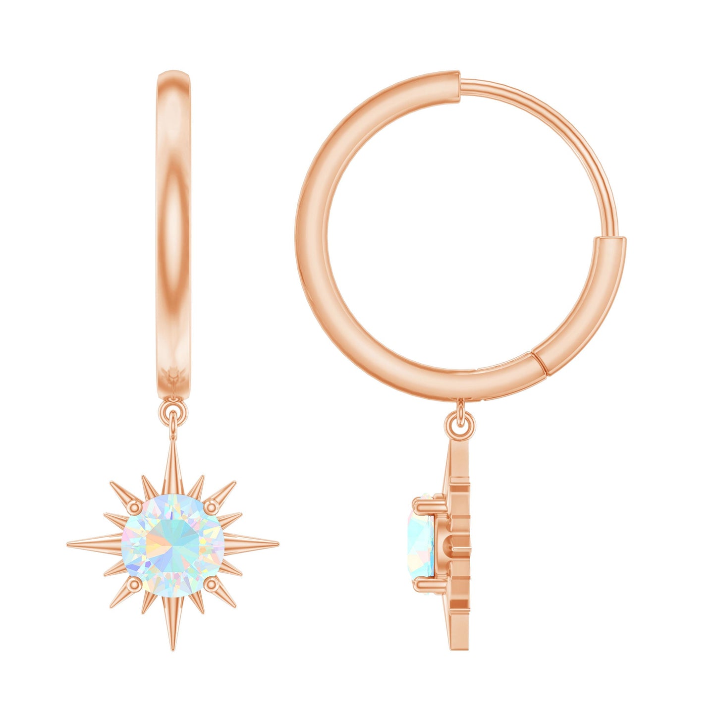 1 Carat Round Shape Ethiopian Opal Sunburst Hoop Earrings