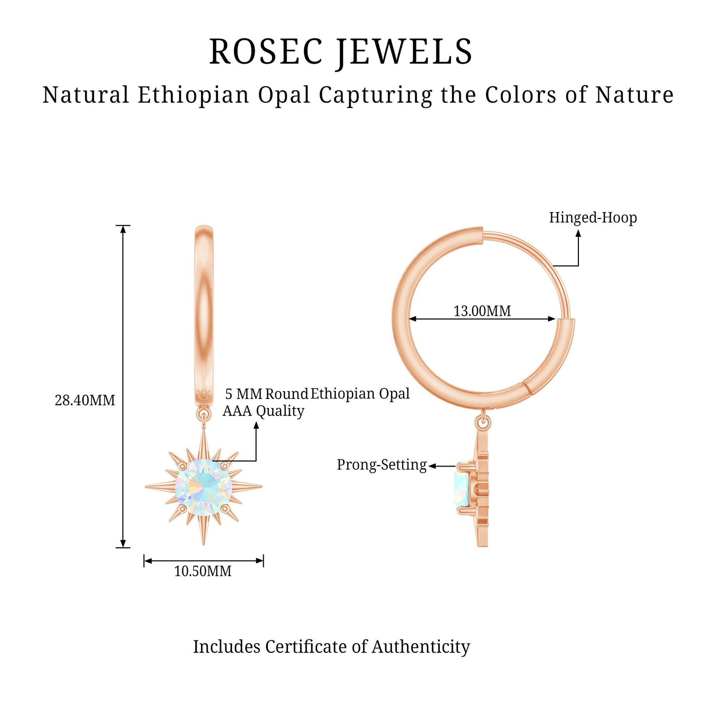 1 Carat Round Shape Ethiopian Opal Sunburst Hoop Earrings