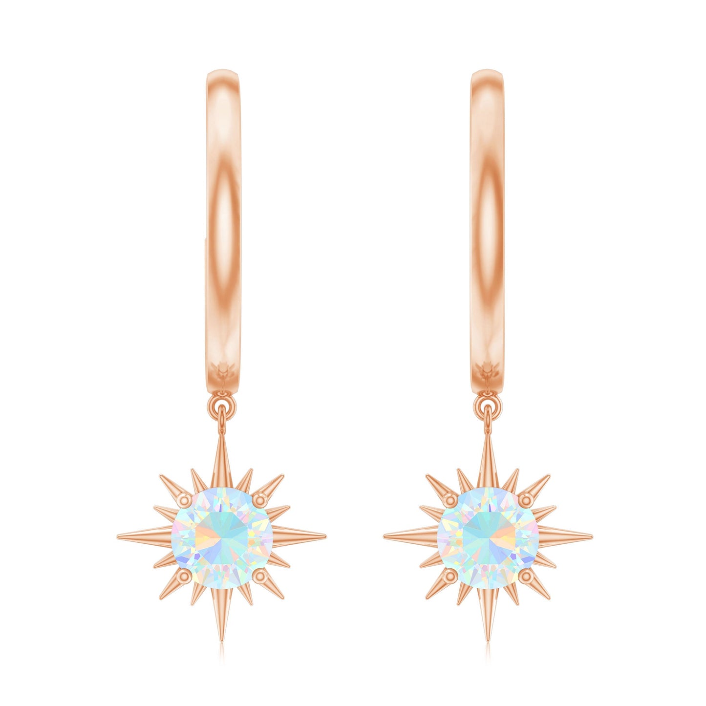 1 Carat Round Shape Ethiopian Opal Sunburst Hoop Earrings