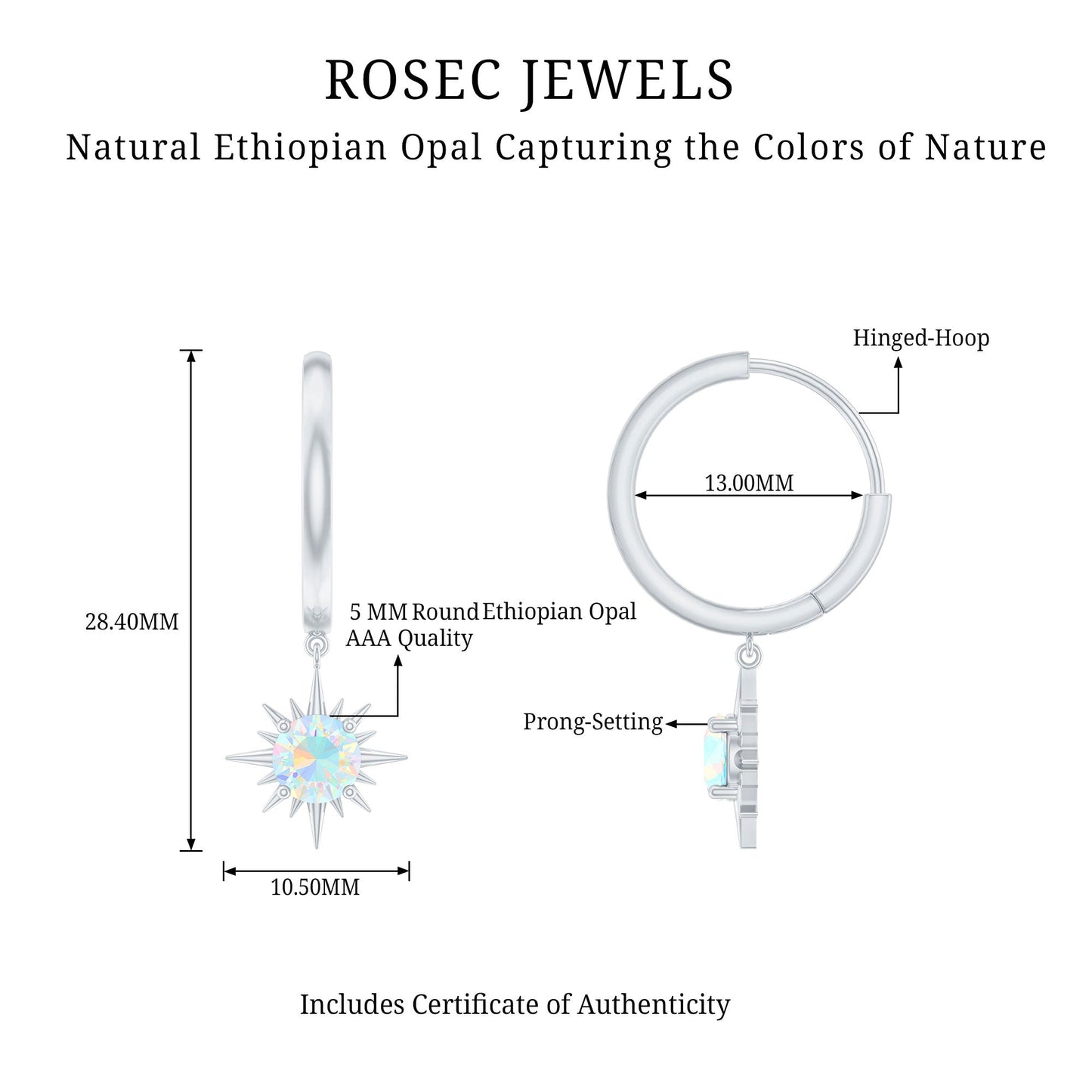 1 Carat Round Shape Ethiopian Opal Sunburst Hoop Earrings