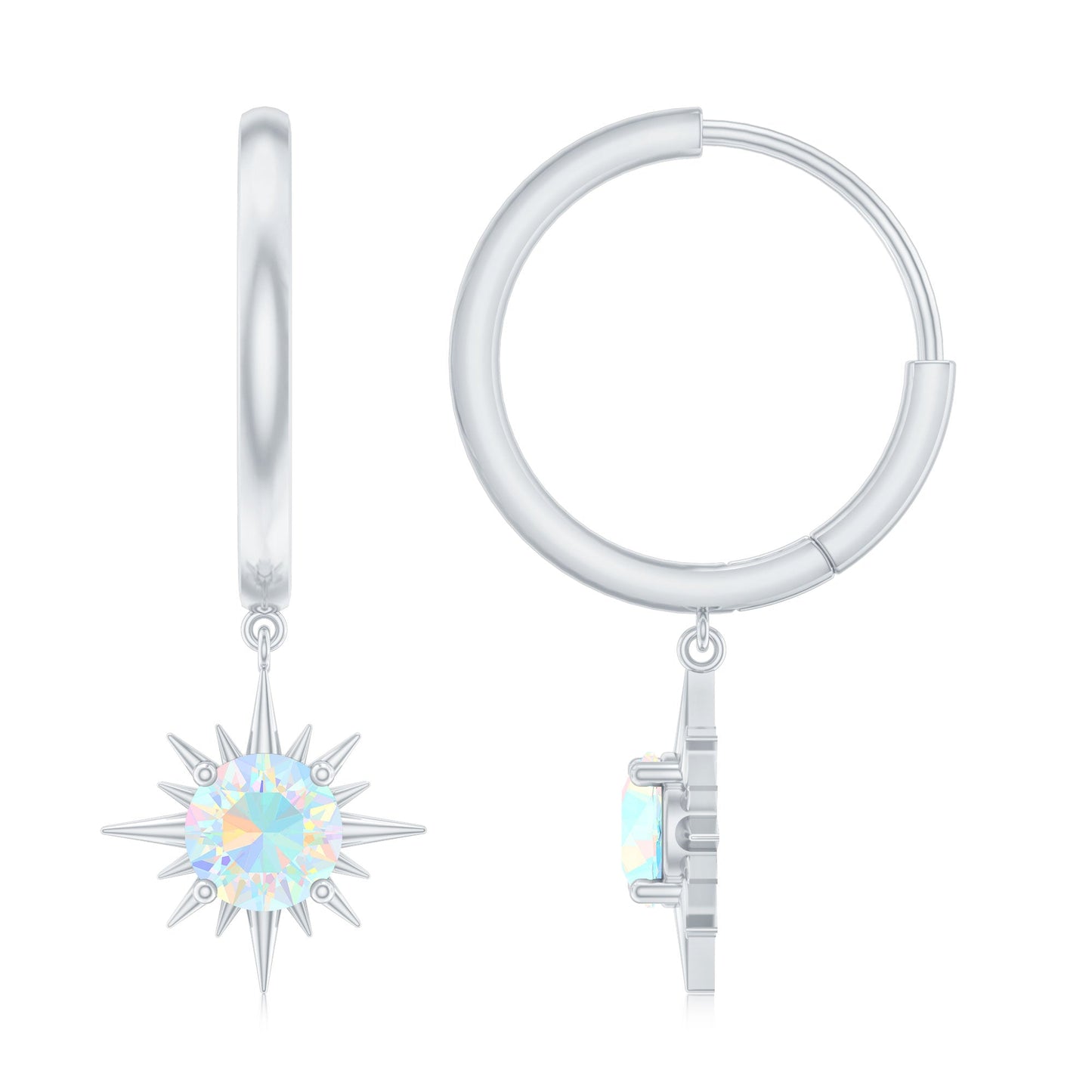 1 Carat Round Shape Ethiopian Opal Sunburst Hoop Earrings