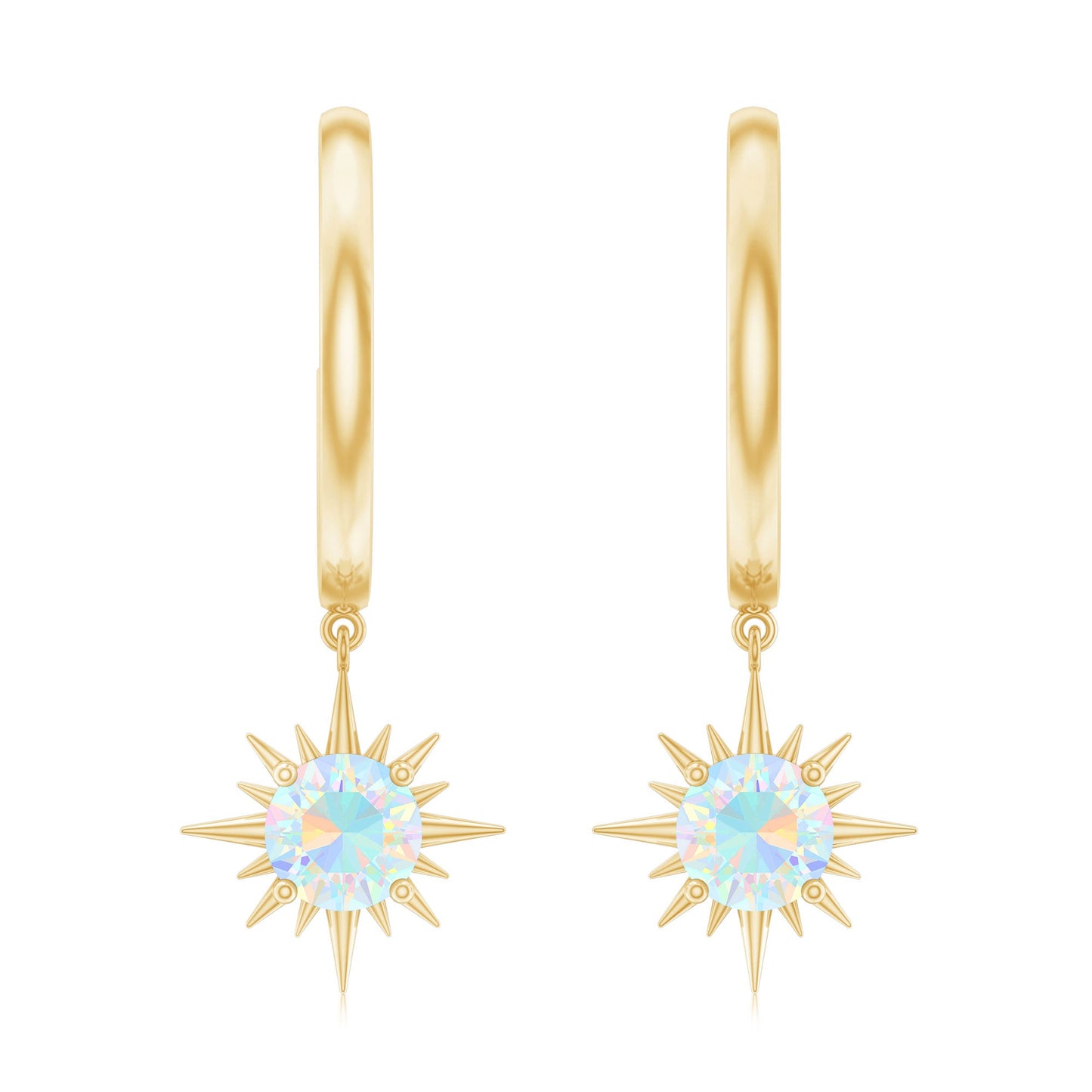 1 Carat Round Shape Ethiopian Opal Sunburst Hoop Earrings