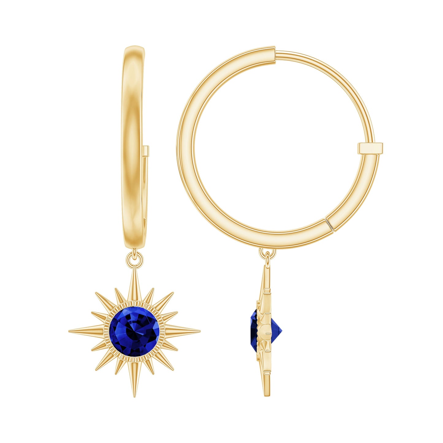 Lab Created Blue Sapphire Hoop Drop Earrings With Certificate