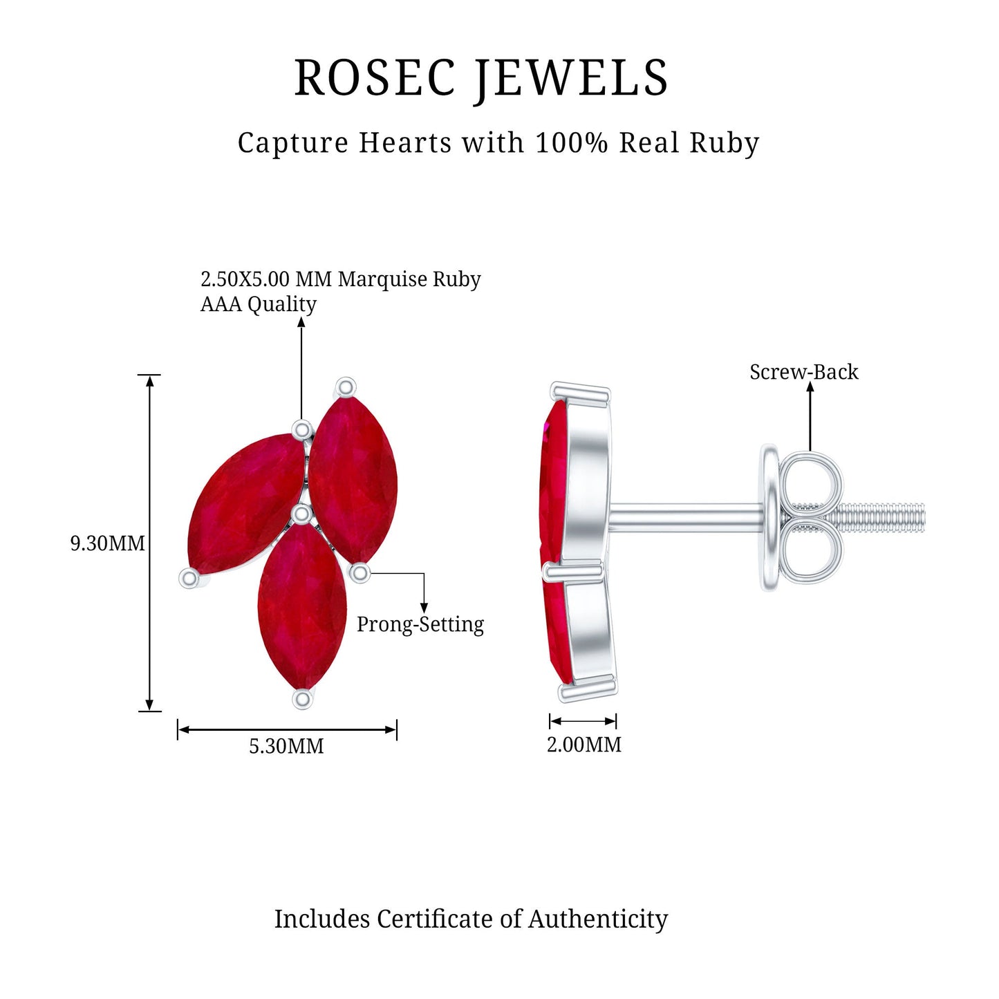 Certified Marquise Shape Ruby Leaf Stud Earrings for Women