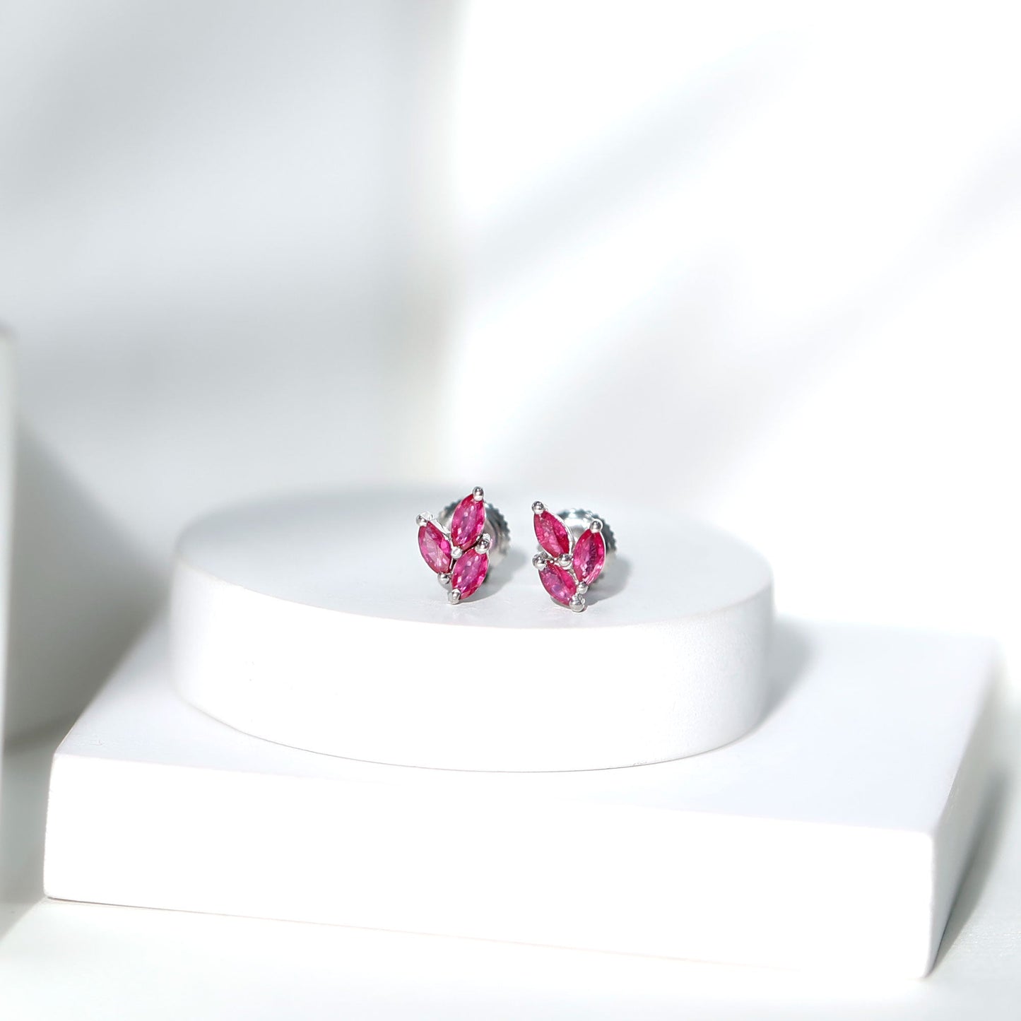 Certified Marquise Shape Ruby Leaf Stud Earrings for Women