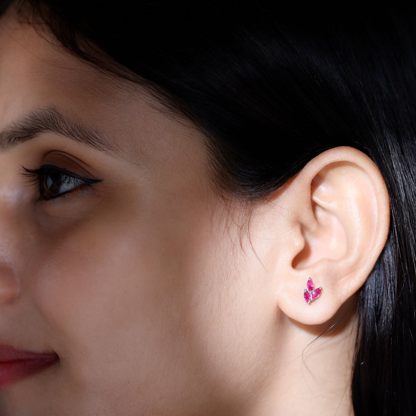 Certified Marquise Shape Ruby Leaf Stud Earrings for Women