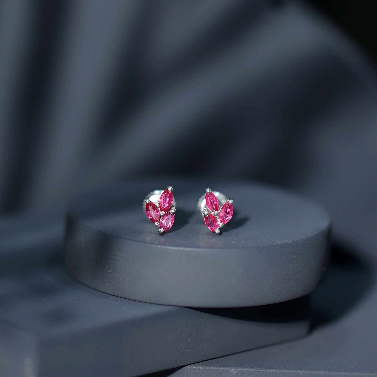 Certified Marquise Shape Ruby Leaf Stud Earrings for Women