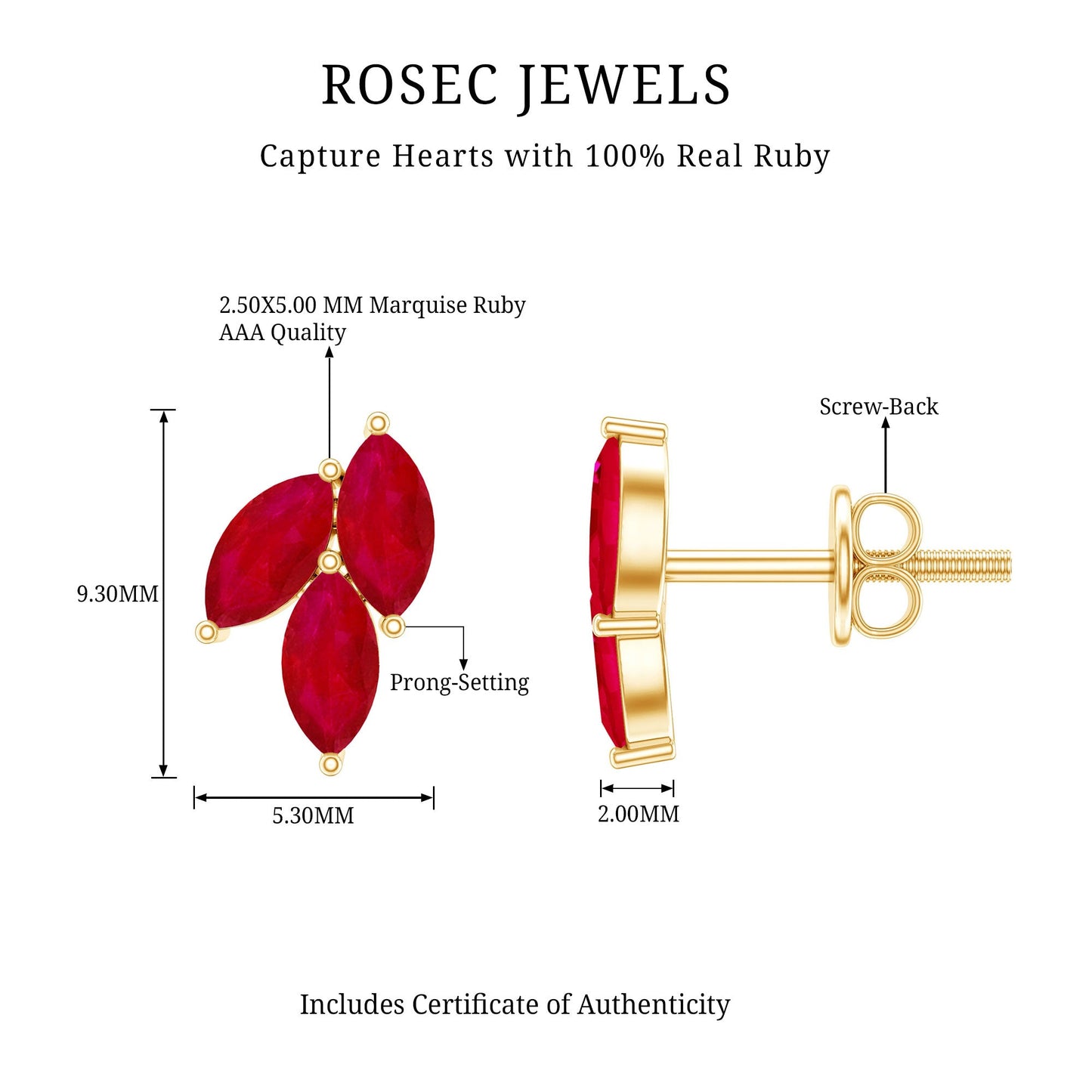 Certified Marquise Shape Ruby Leaf Stud Earrings for Women