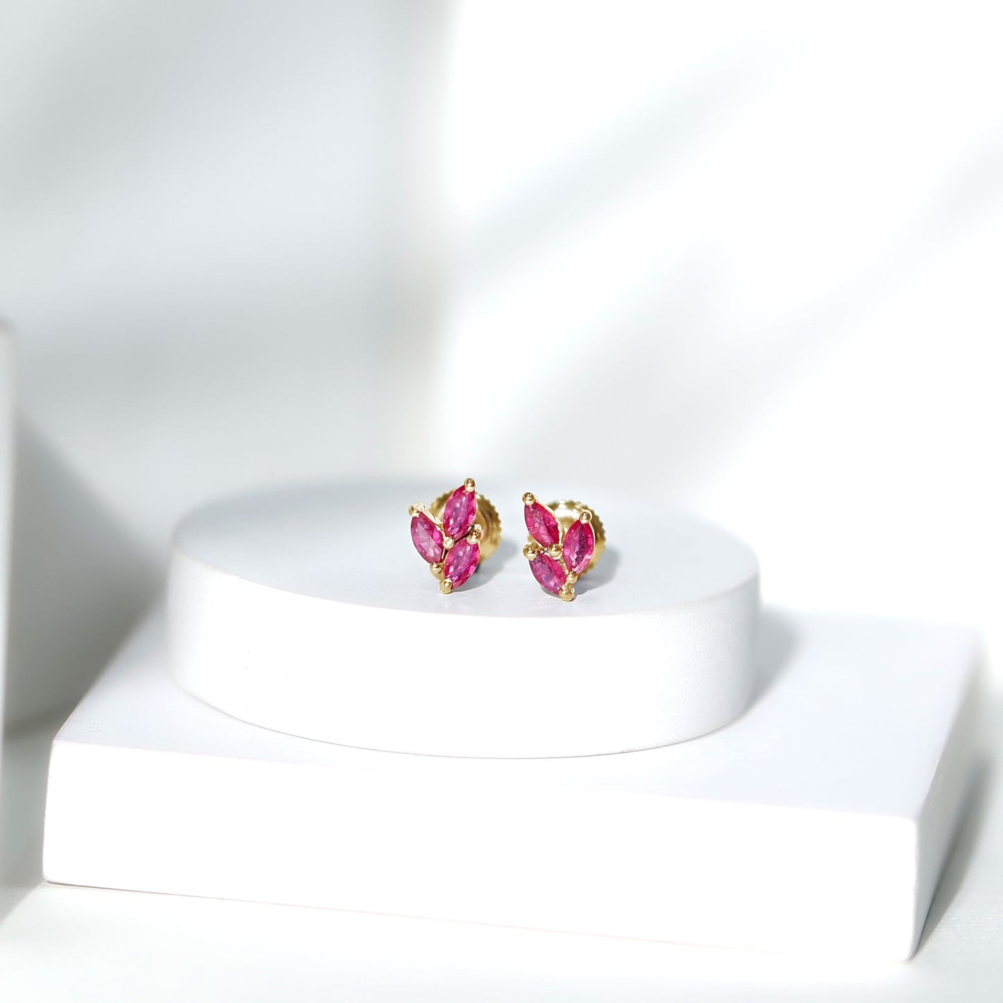 Certified Marquise Shape Ruby Leaf Stud Earrings for Women