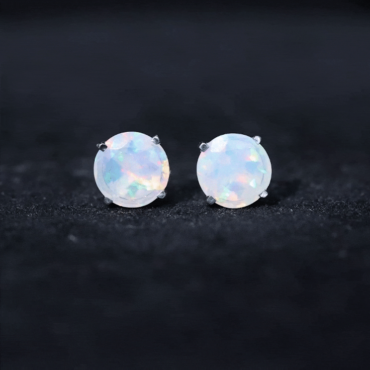 4 Carat Round Cut Ethiopian Opal Solitaire Stud Earrings