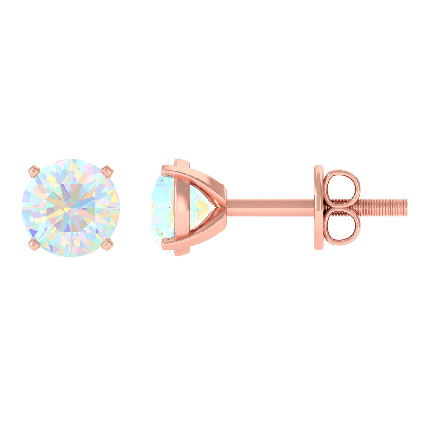 4 Carat Round Cut Ethiopian Opal Solitaire Stud Earrings