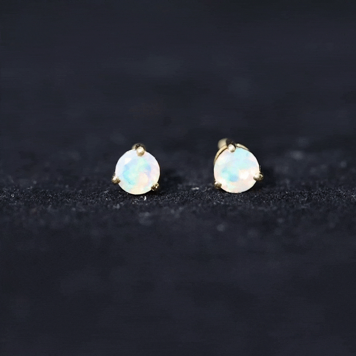 Minimalist Ethiopian Opal Solitaire Stud Earrings