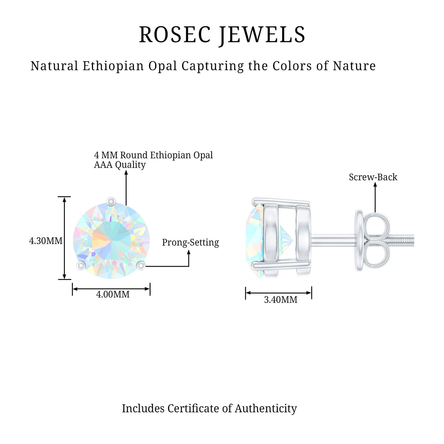 Minimalist Ethiopian Opal Solitaire Stud Earrings
