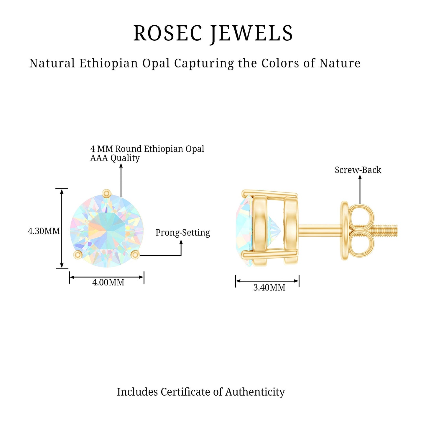 Minimalist Ethiopian Opal Solitaire Stud Earrings